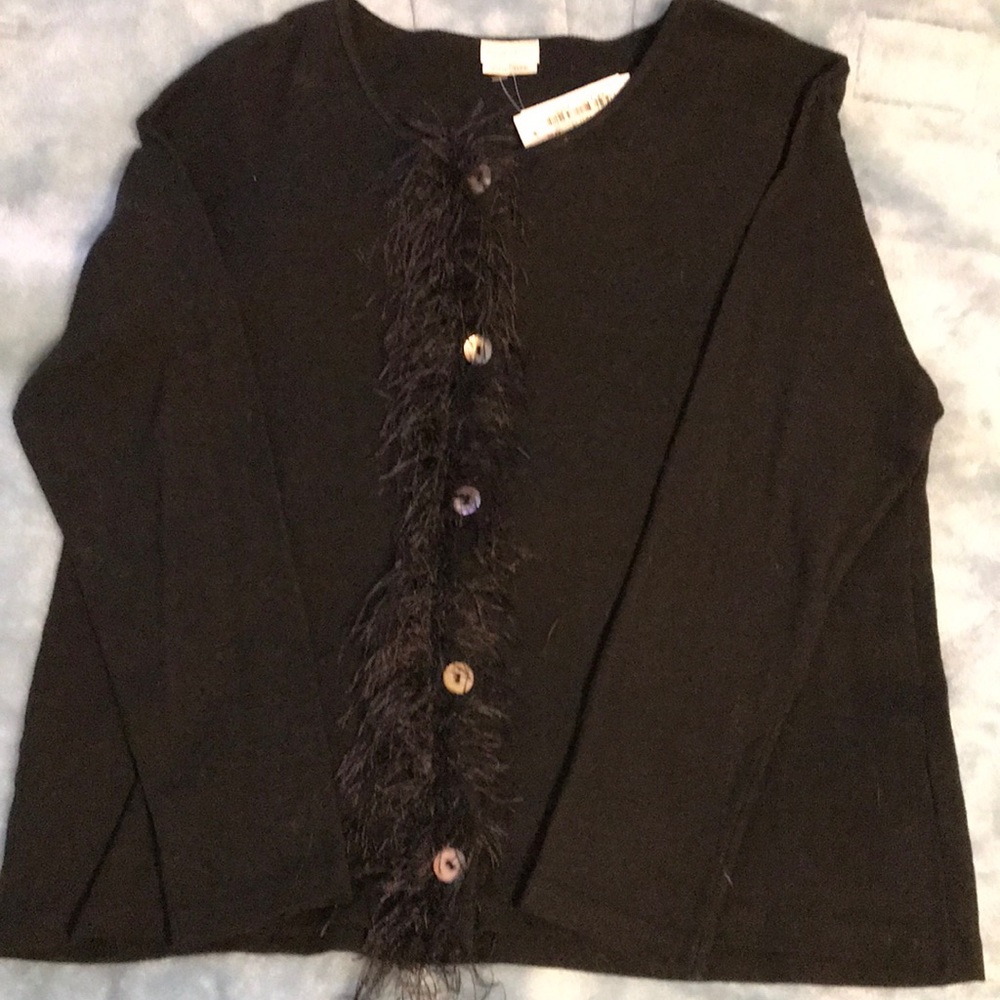 Black Sweater with Ostrich feather detail